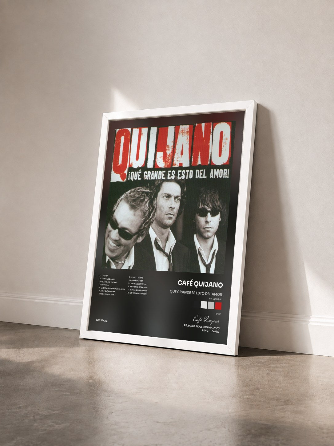 #blanc Tableau de l'album Que grande es esto del amor (Ed. Especial) de Café Quijano vu de trois quarts, cadre blanc
