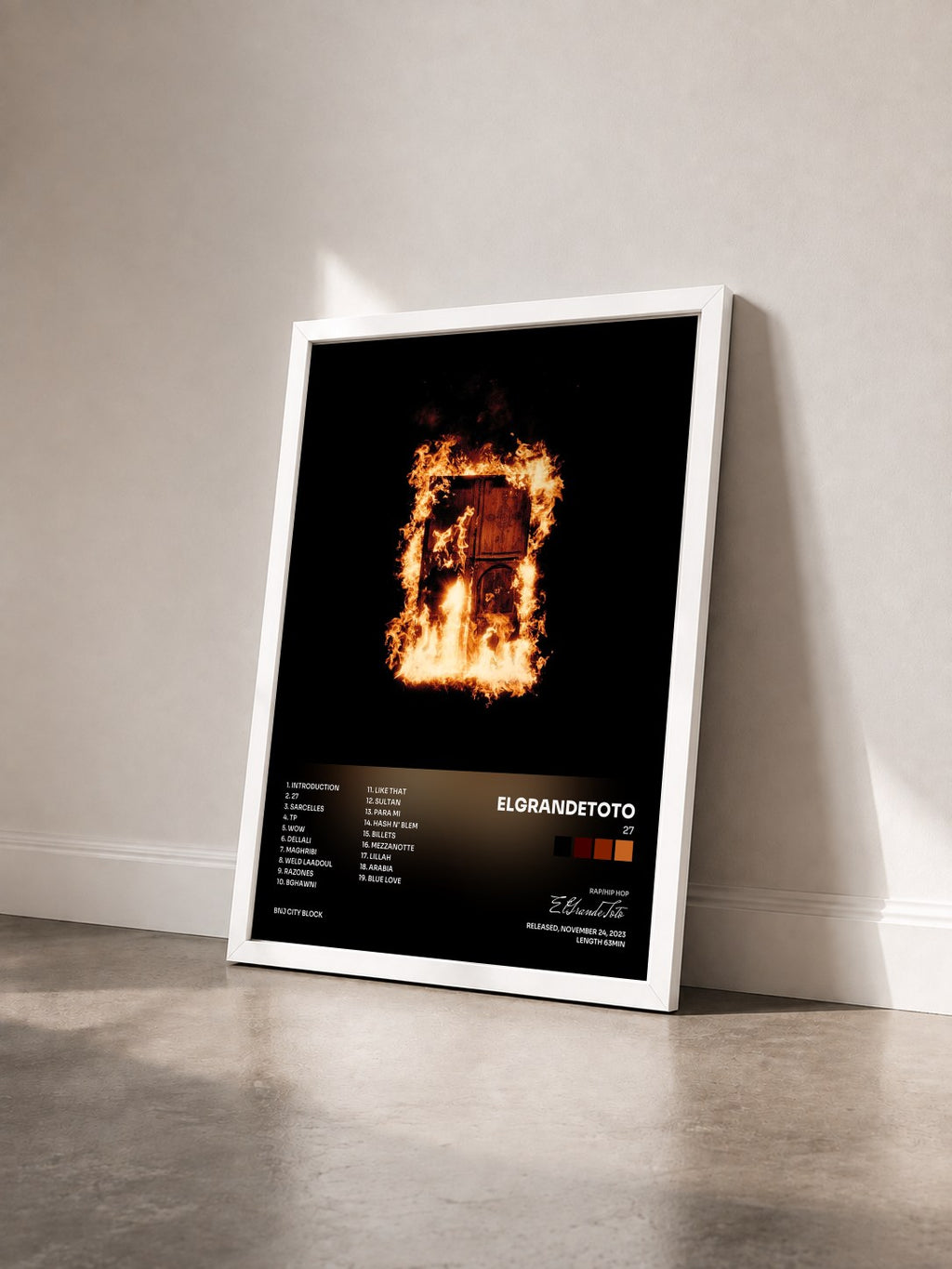 #blanc Tableau de l'album 27 de ElGrandeToto vu de trois quarts, cadre blanc