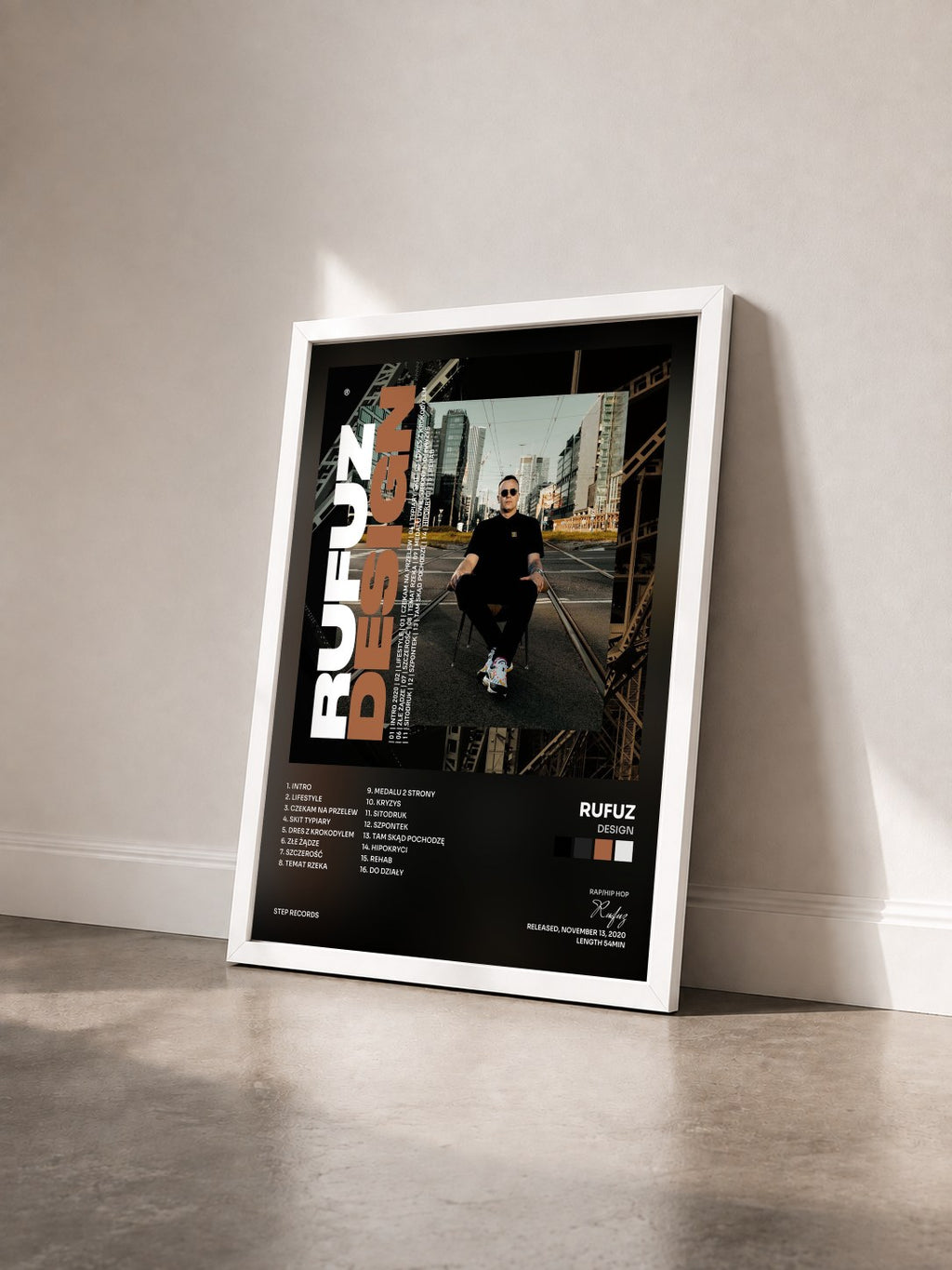 #blanc Tableau de l'album Design de Rufuz vu de trois quarts, cadre blanc