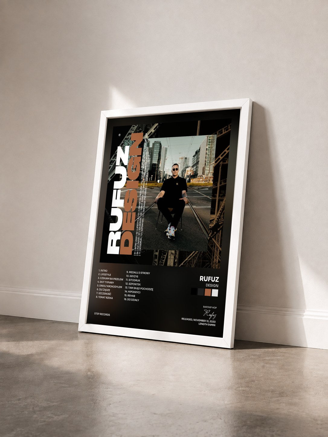 #blanc Tableau de l'album Design de Rufuz vu de trois quarts, cadre blanc