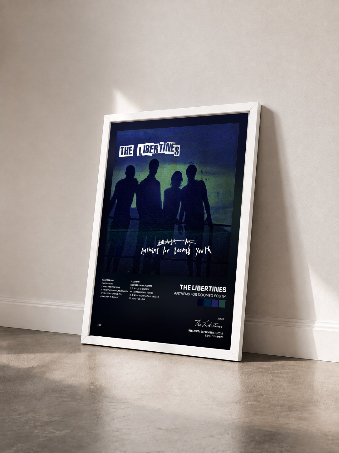 #blanc Tableau de l'album Anthems For Doomed Youth de The Libertines vu de trois quarts, cadre blanc