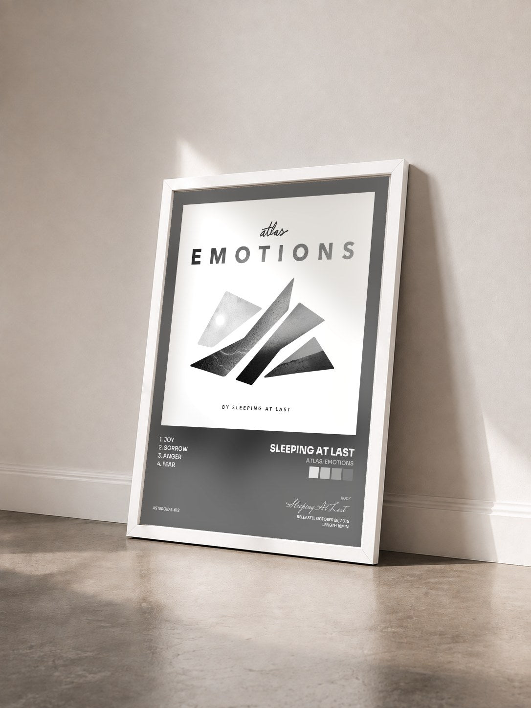 #blanc Tableau de l'album Atlas: Emotions de Sleeping At Last vu de trois quarts, cadre blanc