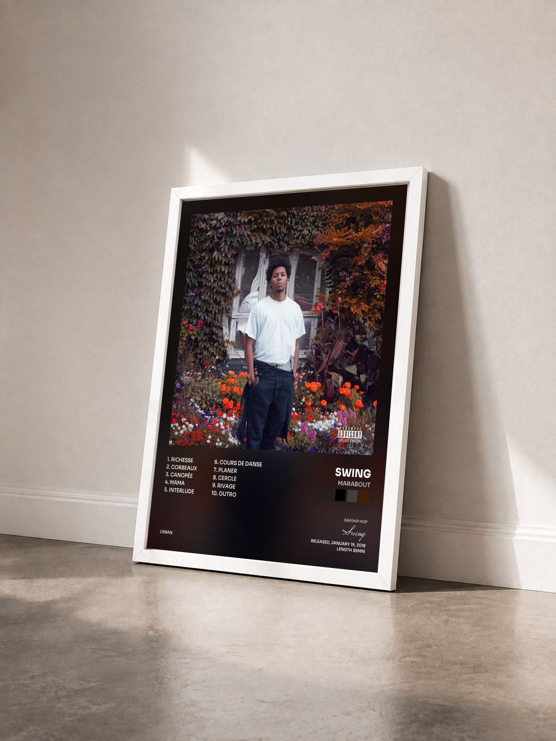 #blanc Tableau de l'album Marabout de Swing vu de trois quarts, cadre blanc