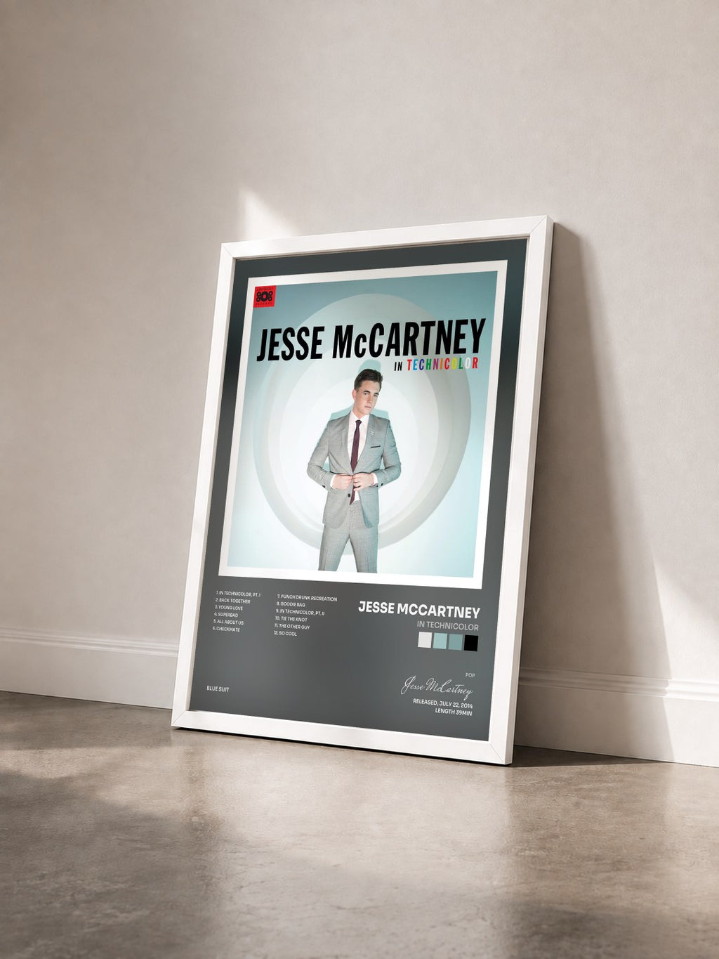 #blanc In Technicolor by Jesse McCartney as a framed art print seen at an angle, white frame