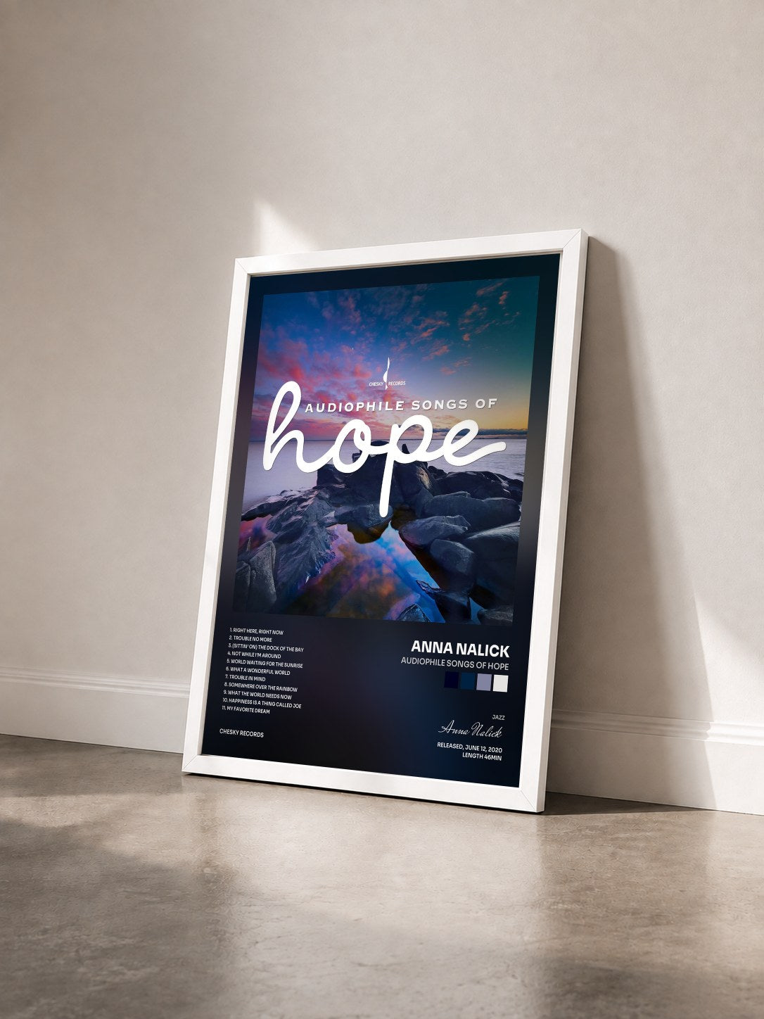 #blanc Tableau de l'album Audiophile Songs of Hope de Anna Nalick vu de trois quarts, cadre blanc