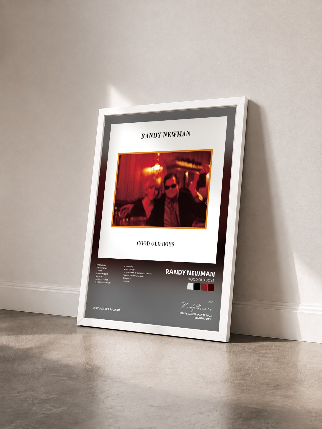 #blanc Tableau de l'album Good Old Boys de Randy Newman vu de trois quarts, cadre blanc