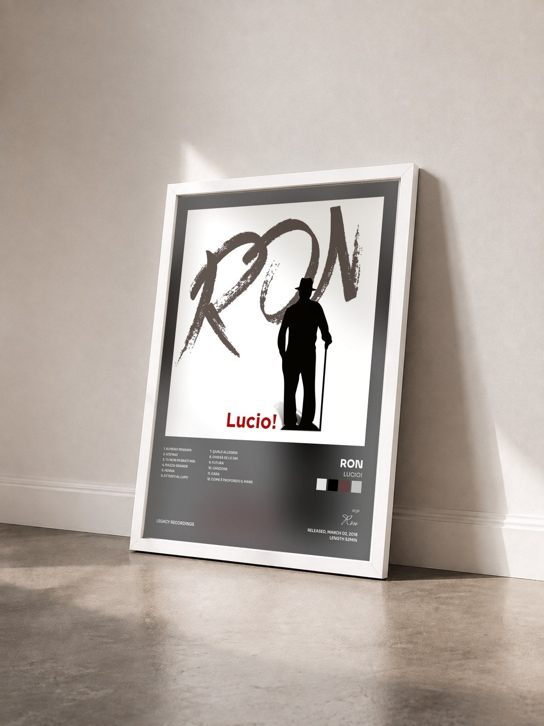 #blanc Tableau de l'album Lucio! de Ron vu de trois quarts, cadre blanc