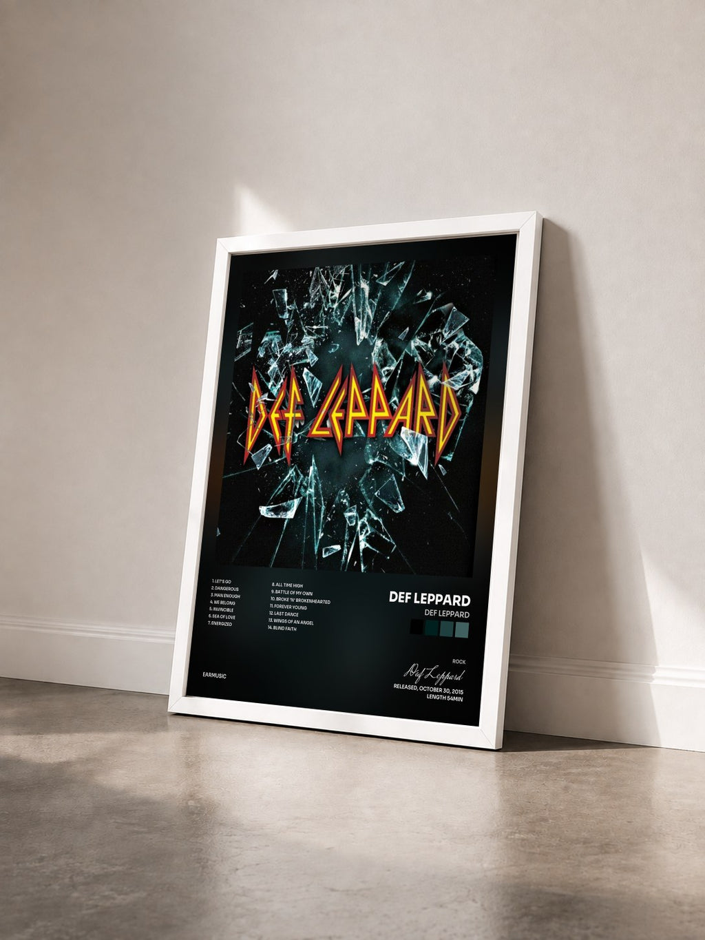 #blanc Tableau de l'album Def Leppard de Def Leppard vu de trois quarts, cadre blanc