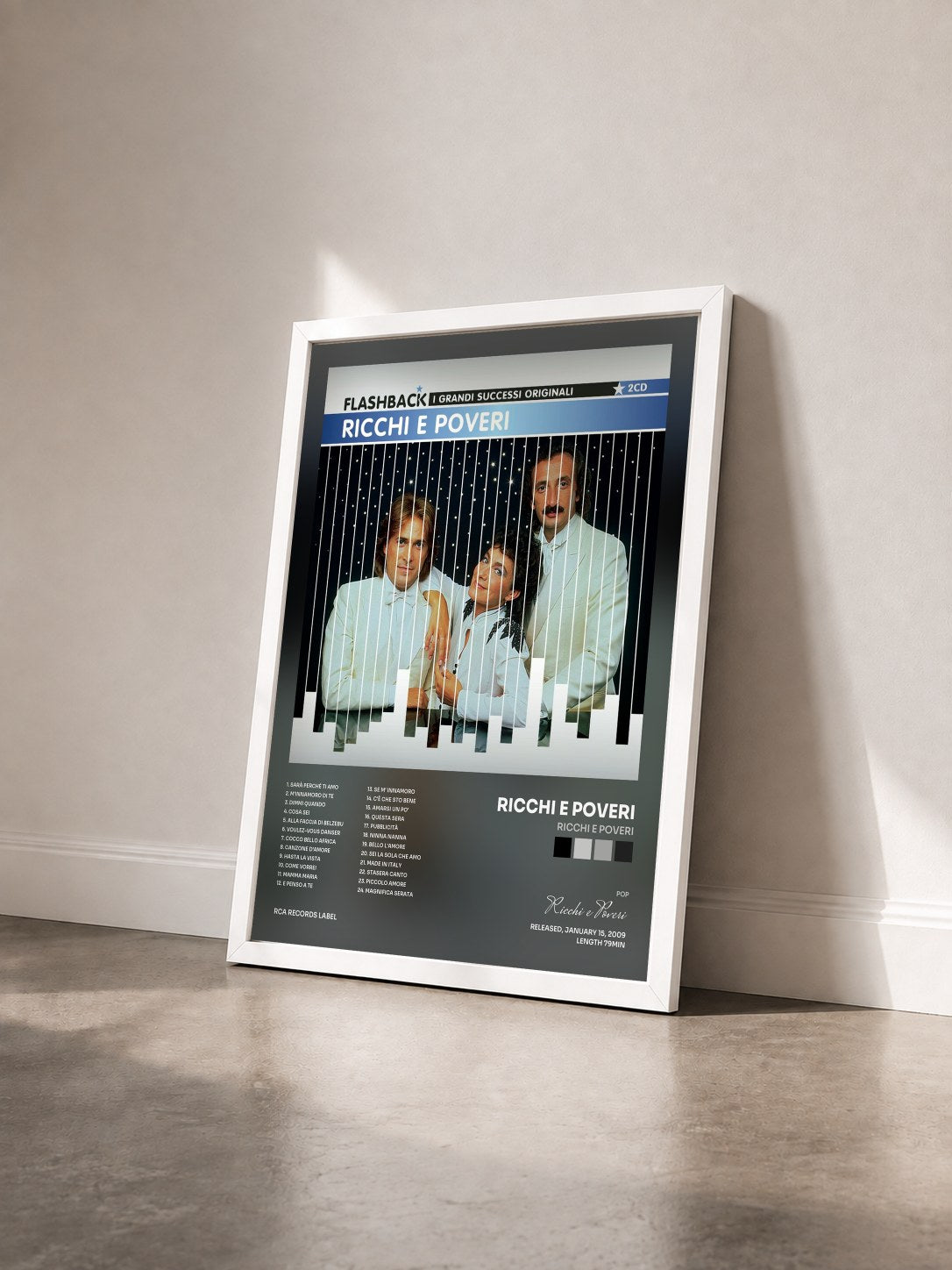#blanc Tableau de l'album Ricchi e Poveri de Ricchi e Poveri vu de trois quarts, cadre blanc