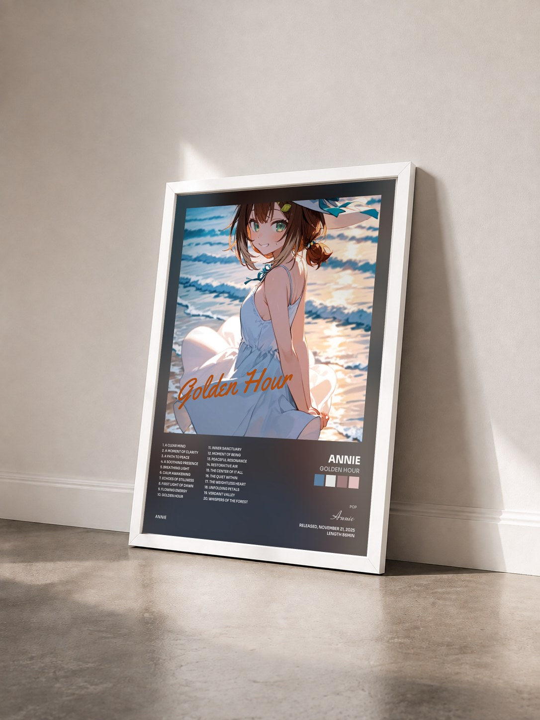 #blanc Tableau de l'album Golden Hour de Annie vu de trois quarts, cadre blanc