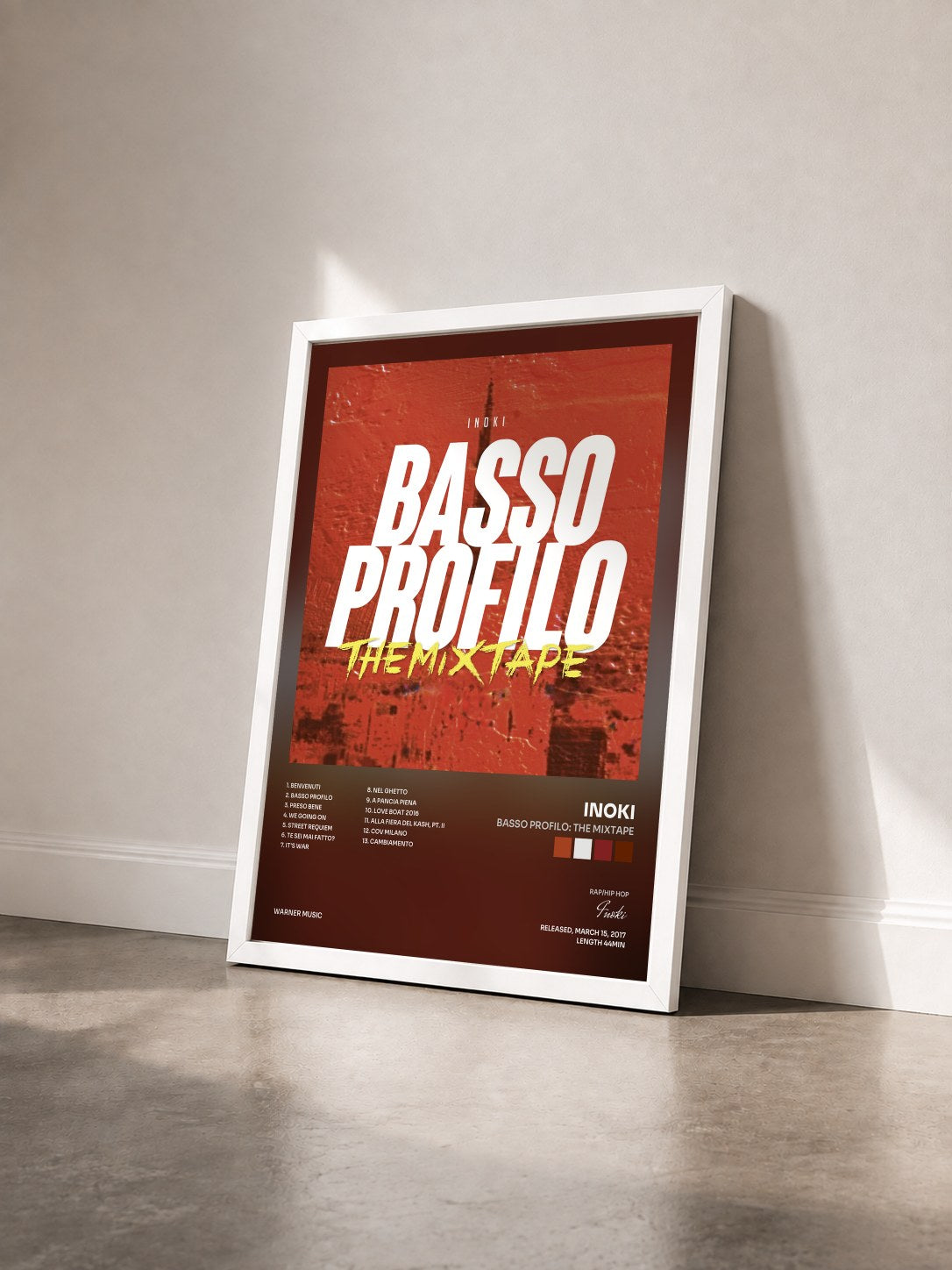#blanc Tableau de l'album Basso profilo: The Mixtape de Inoki vu de trois quarts, cadre blanc