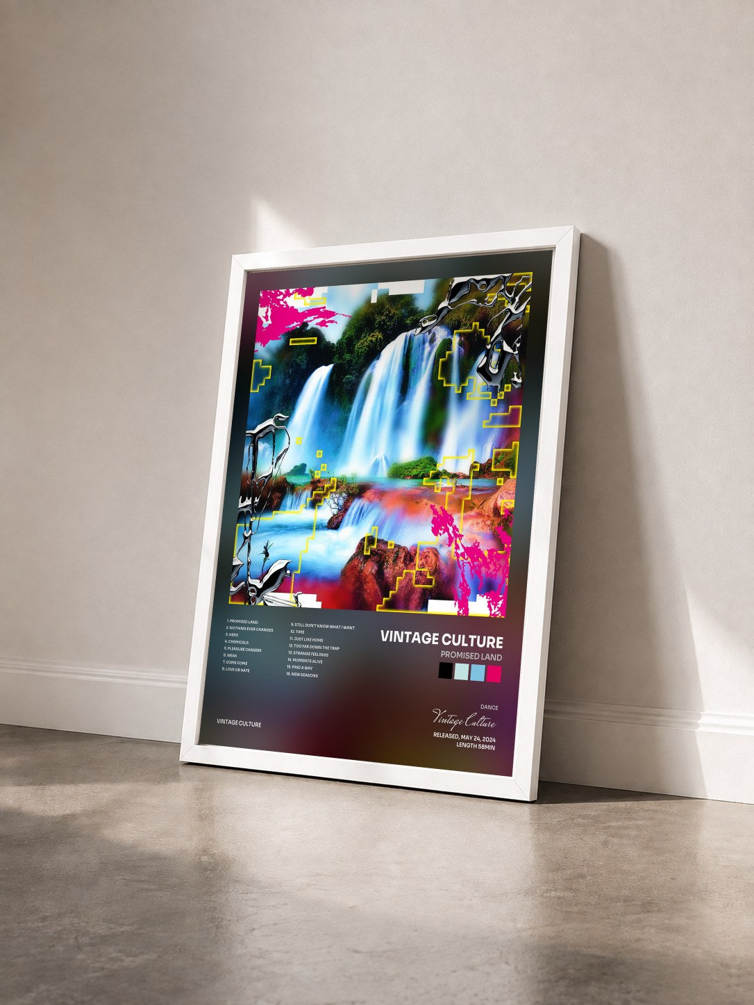 #blanc Tableau de l'album Promised Land de Vintage Culture vu de trois quarts, cadre blanc