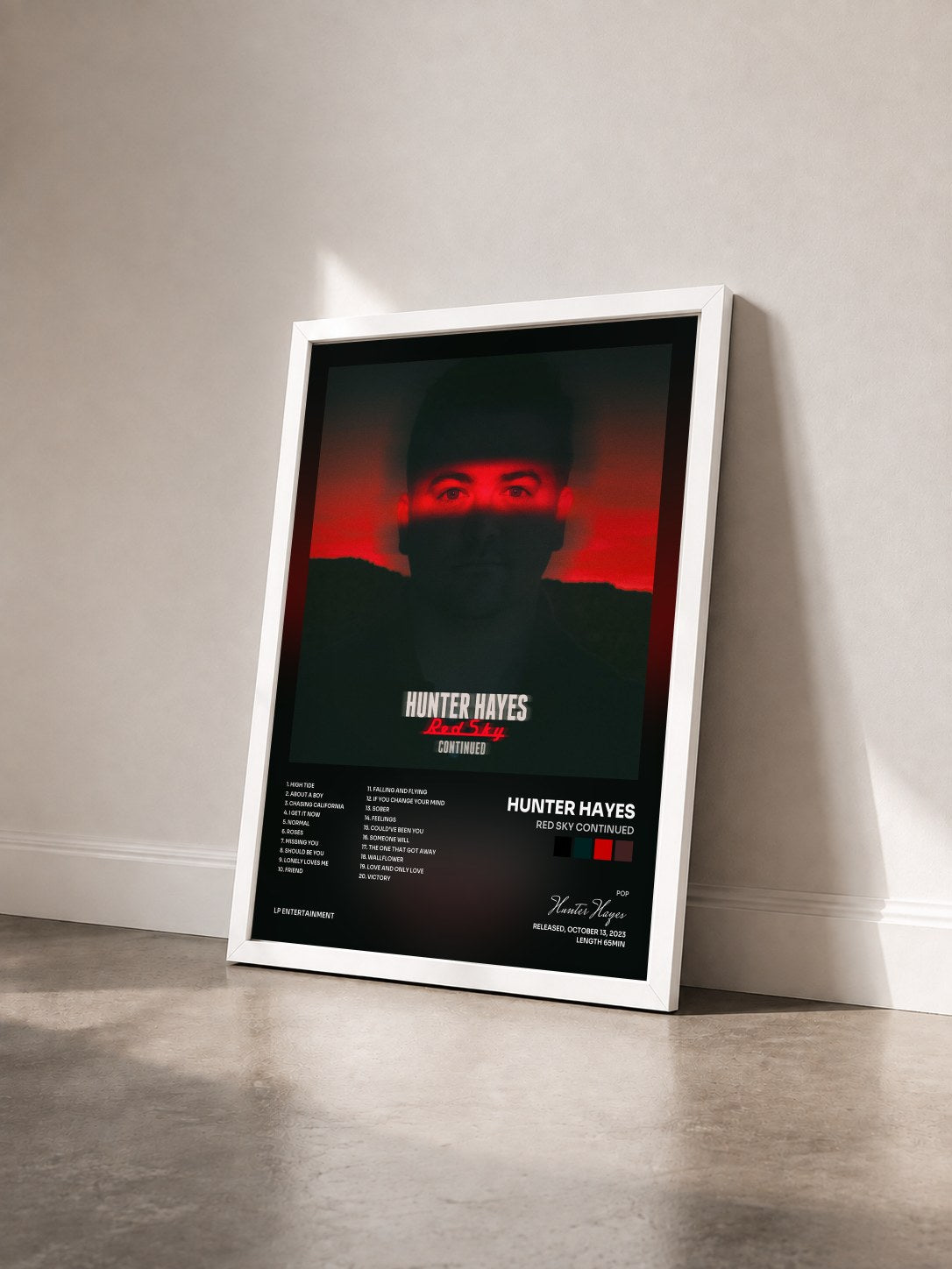 #blanc Tableau de l'album Red Sky Continued de Hunter Hayes vu de trois quarts, cadre blanc