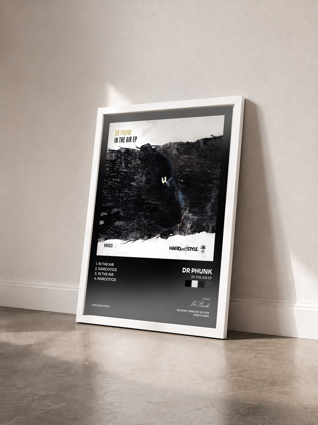 #blanc Tableau de l'album In The Air EP de Dr Phunk vu de trois quarts, cadre blanc