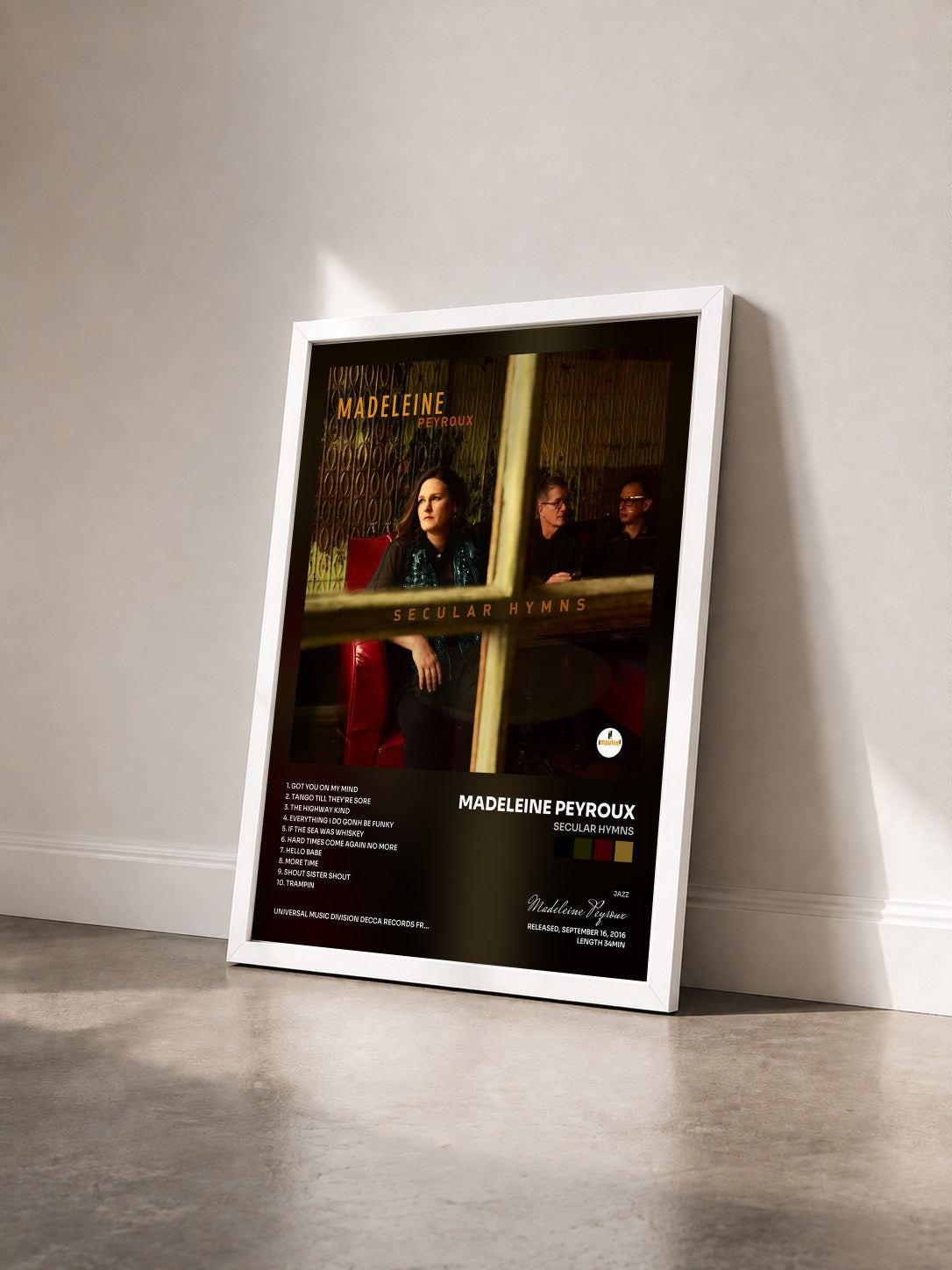 #blanc Tableau de l'album Secular Hymns de Madeleine Peyroux vu de trois quarts, cadre blanc