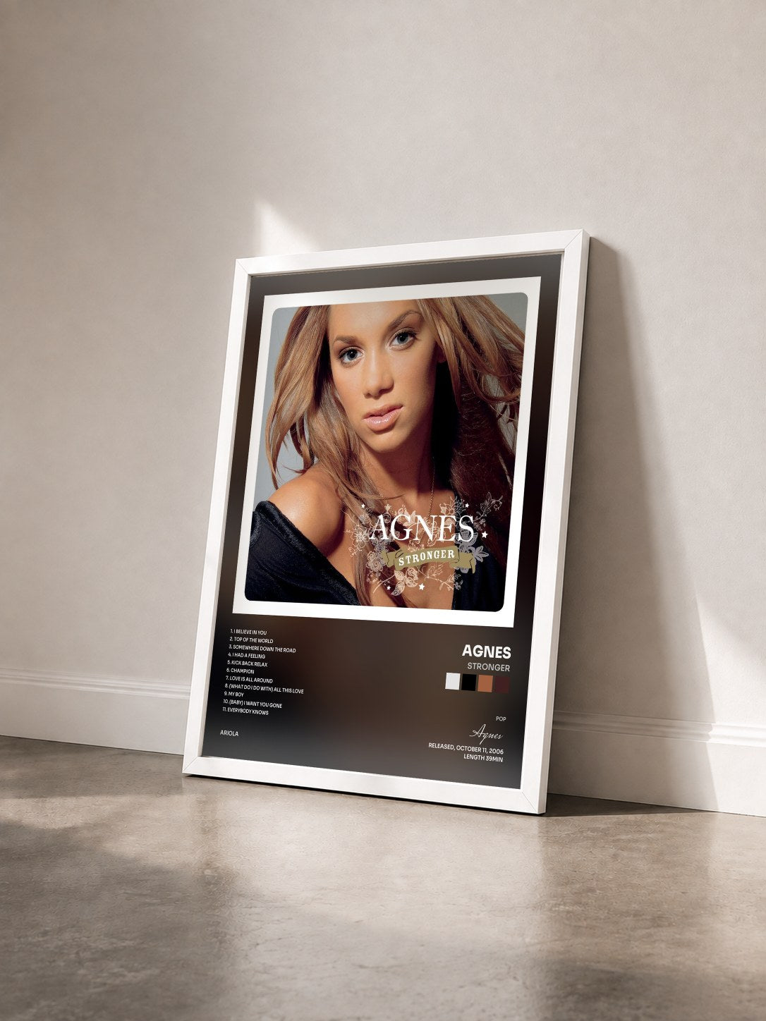 #blanc Tableau de l'album Stronger de Agnes vu de trois quarts, cadre blanc