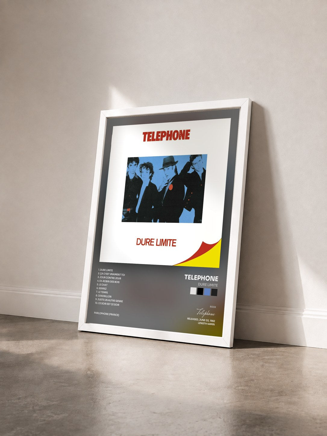 #blanc Tableau de l'album Dure Limite de Telephone vu de trois quarts, cadre blanc