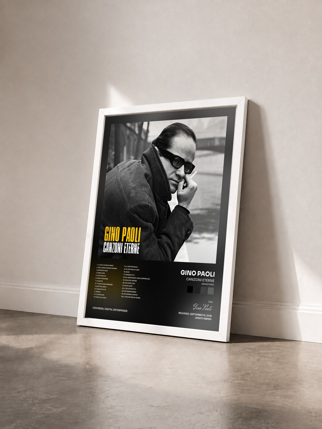 #blanc Tableau de l'album Canzoni Eterne (Remastered) de Gino Paoli vu de trois quarts, cadre blanc