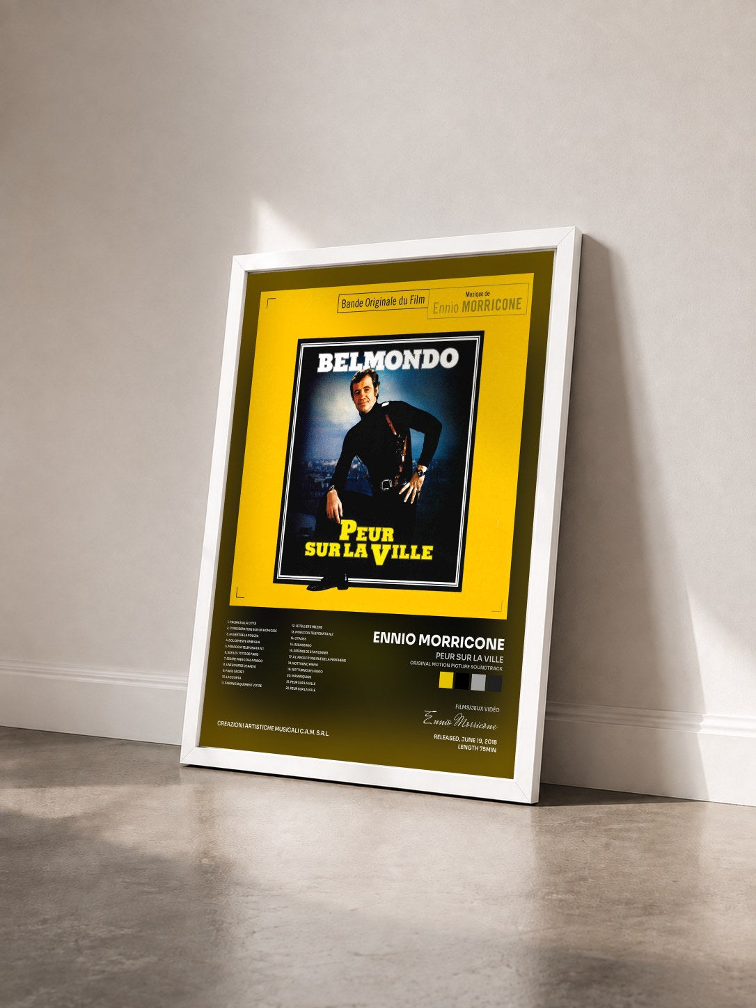 #blanc Tableau de l'album Peur Sur La Ville (Original Motion Picture Soundtrack) de Ennio Morricone vu de trois quarts, cadre blanc