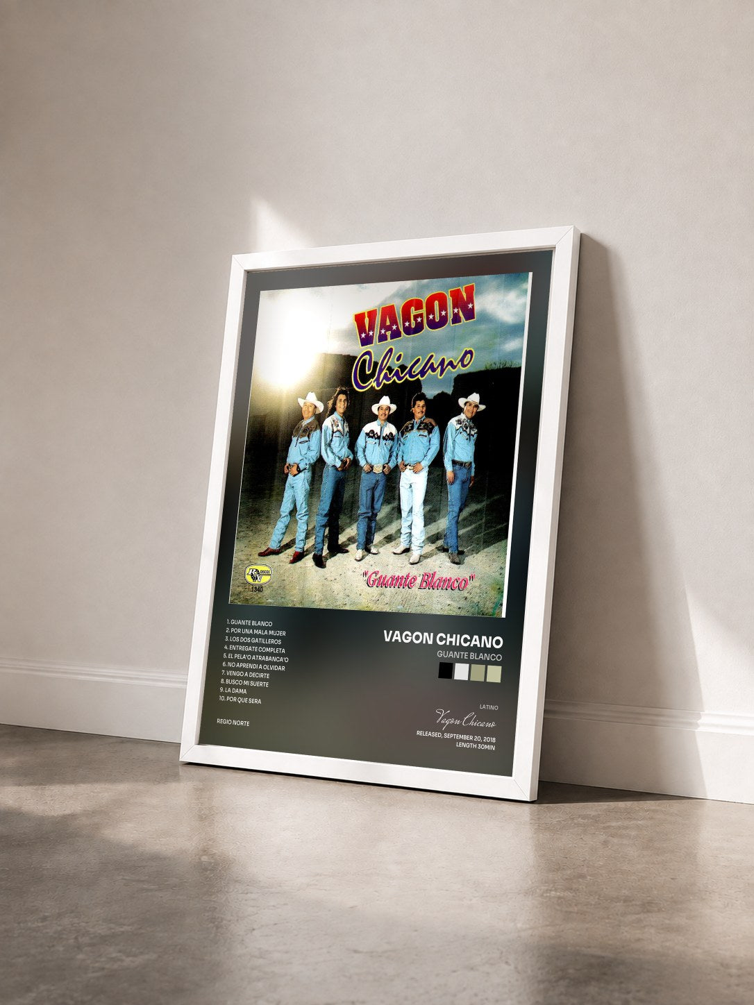 #blanc Tableau de l'album Guante Blanco de Vagon Chicano vu de trois quarts, cadre blanc