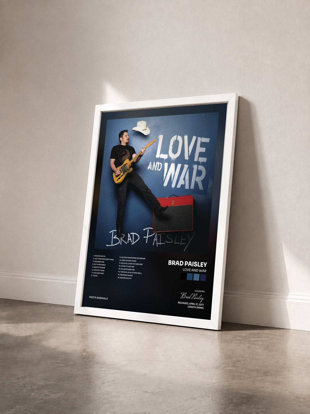 #blanc Tableau de l'album Love and War de Brad Paisley vu de trois quarts, cadre blanc