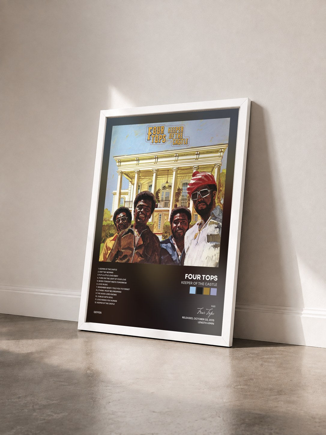 #blanc Tableau de l'album Keeper Of The Castle de Four Tops vu de trois quarts, cadre blanc