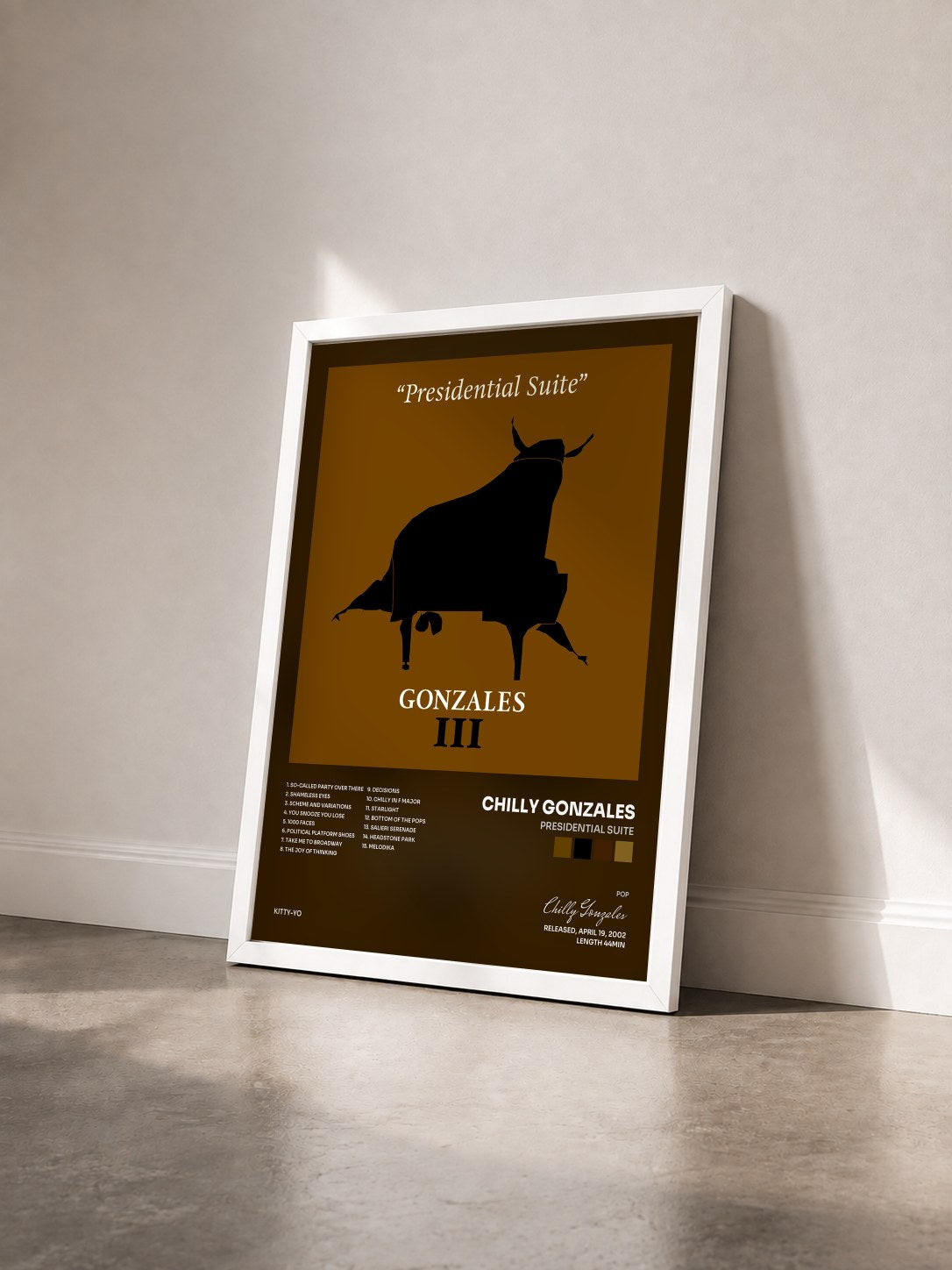 #blanc Tableau de l'album Presidential Suite de Chilly Gonzales vu de trois quarts, cadre blanc