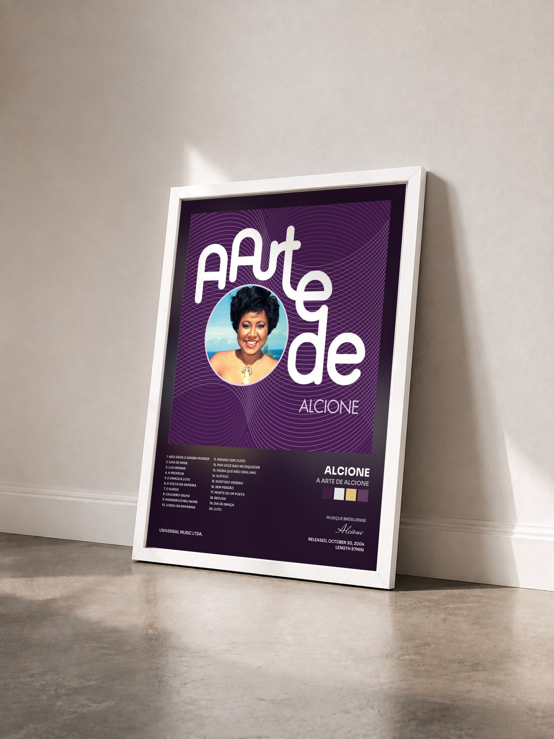 #blanc Tableau de l'album A Arte De Alcione de Alcione vu de trois quarts, cadre blanc