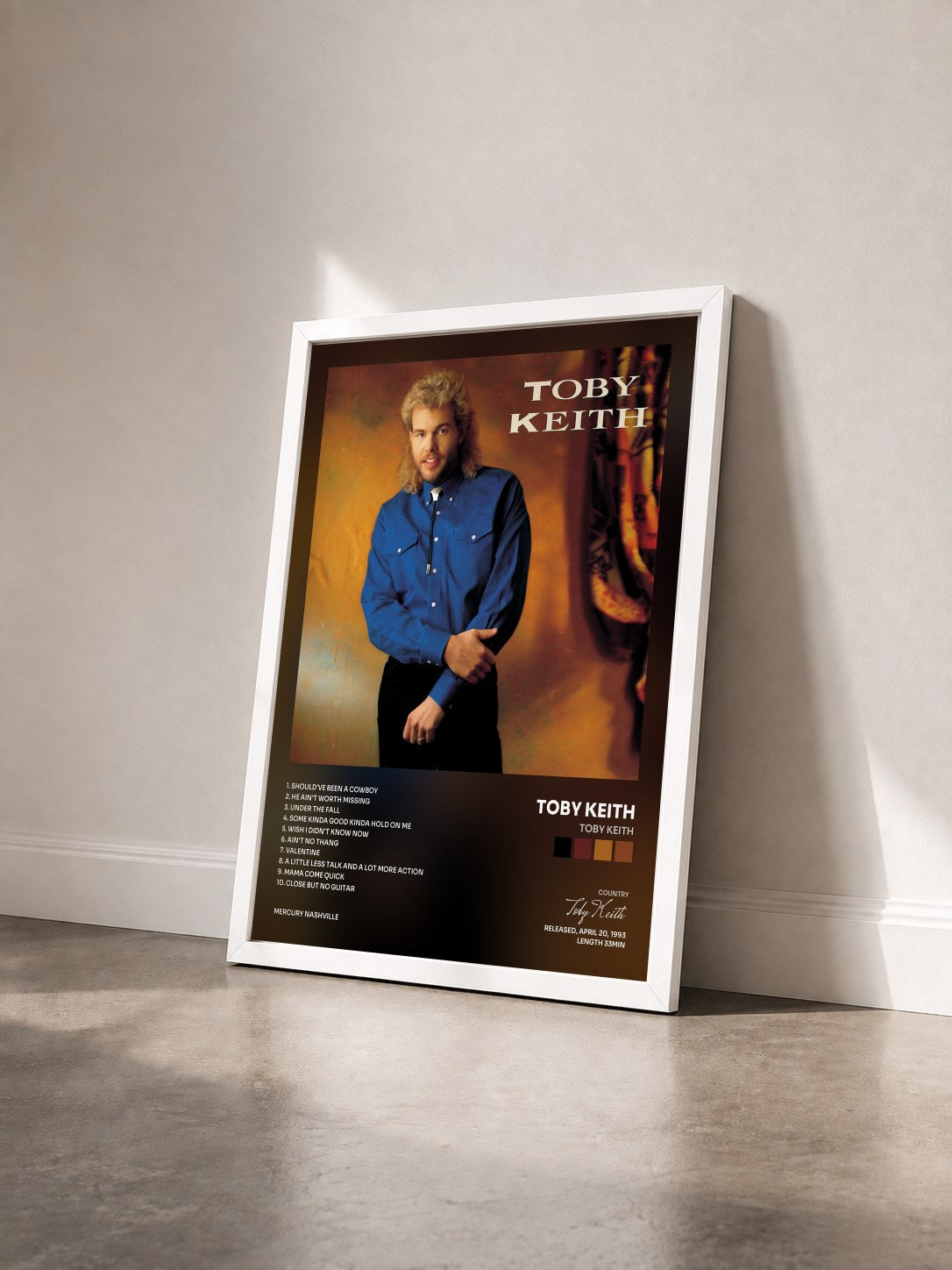 #blanc Tableau de l'album Toby Keith de Toby Keith vu de trois quarts, cadre blanc