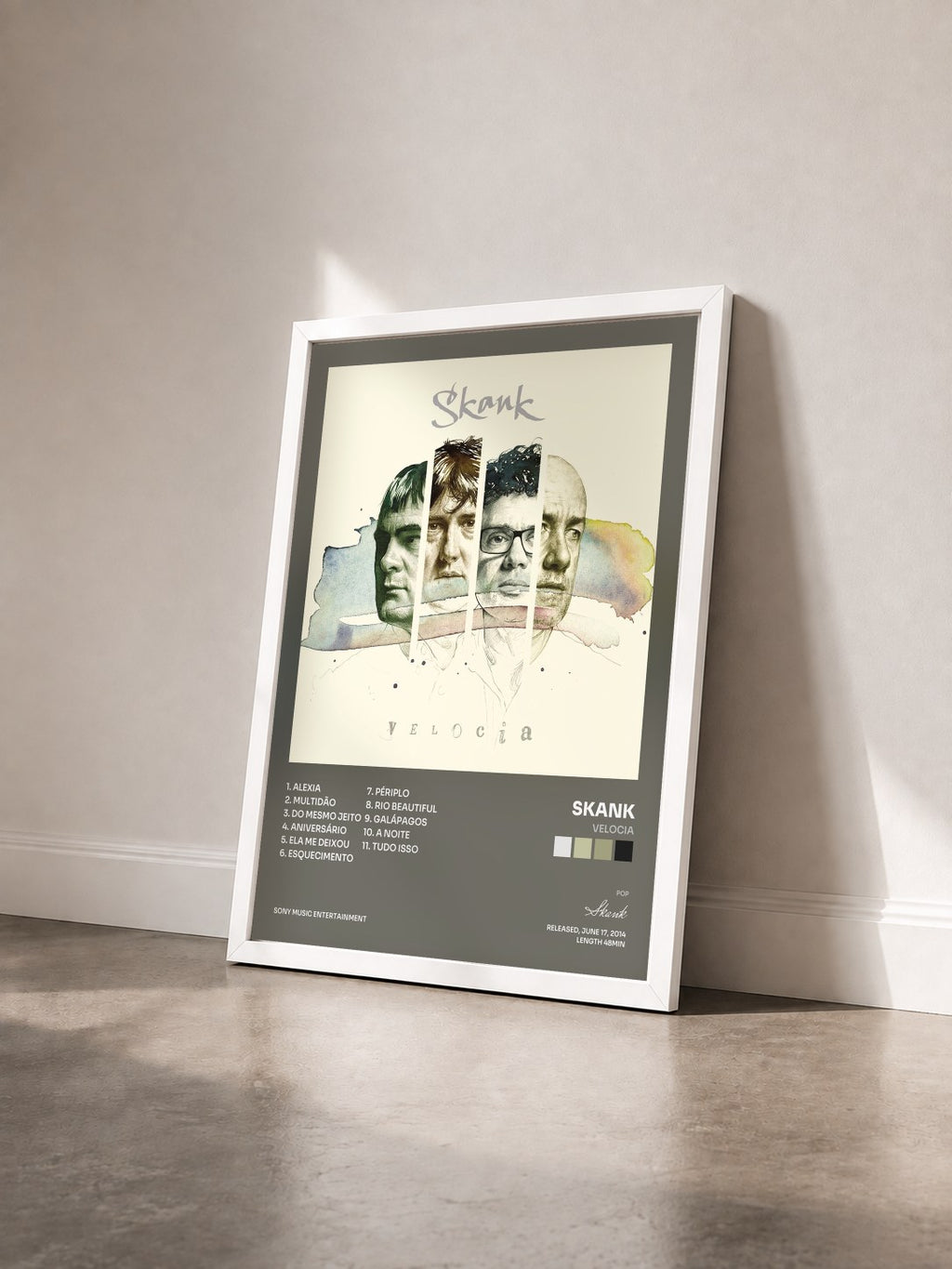 #blanc Tableau de l'album Velocia de Skank vu de trois quarts, cadre blanc