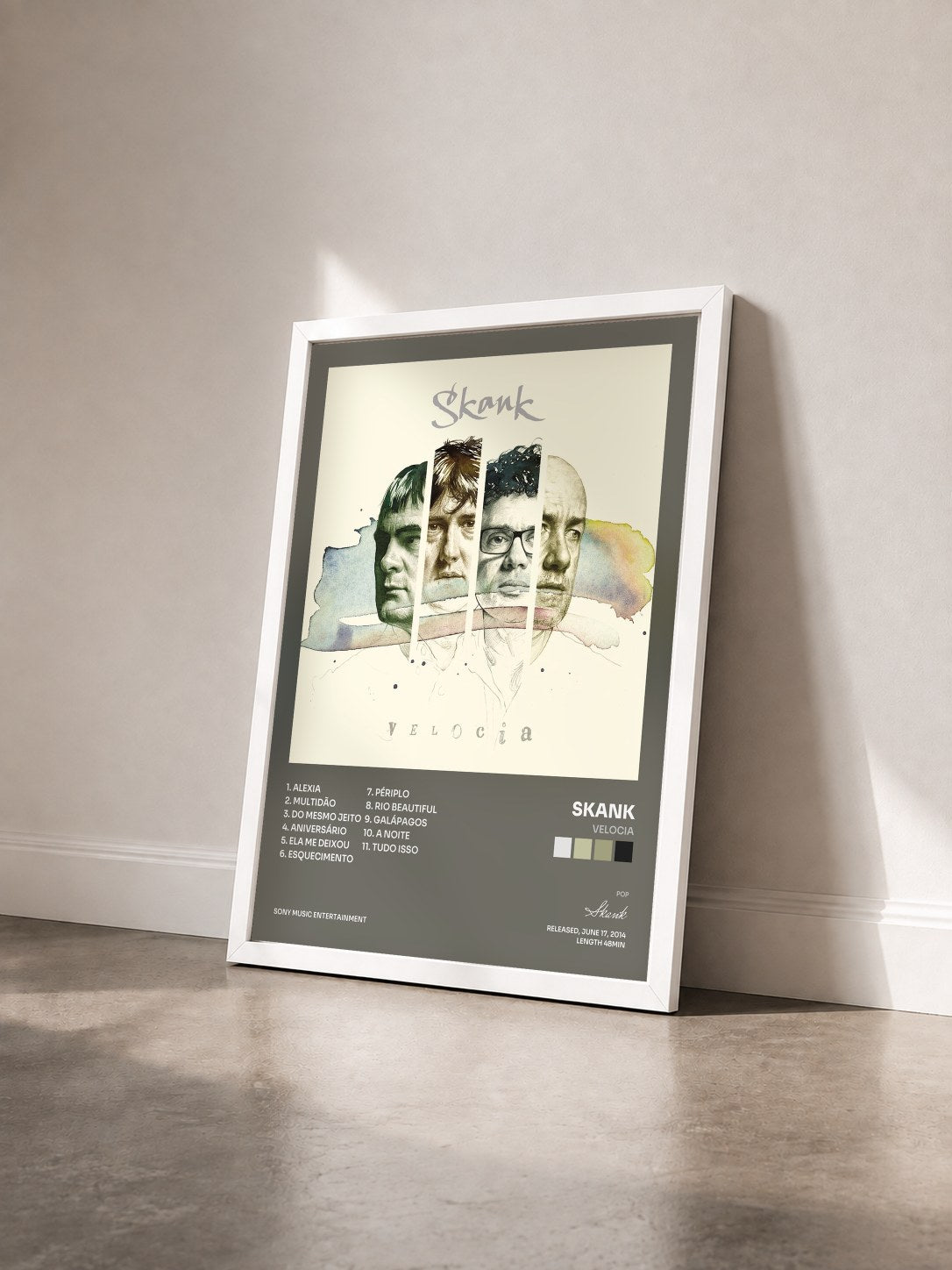 #blanc Tableau de l'album Velocia de Skank vu de trois quarts, cadre blanc