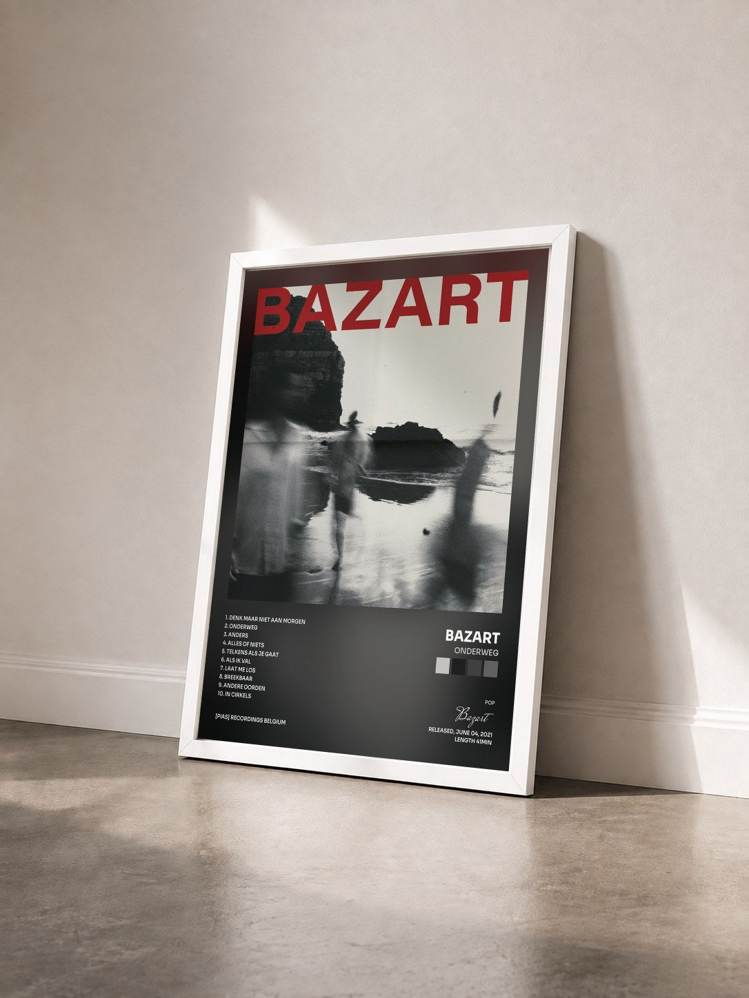 #blanc Tableau de l'album Onderweg de Bazart vu de trois quarts, cadre blanc