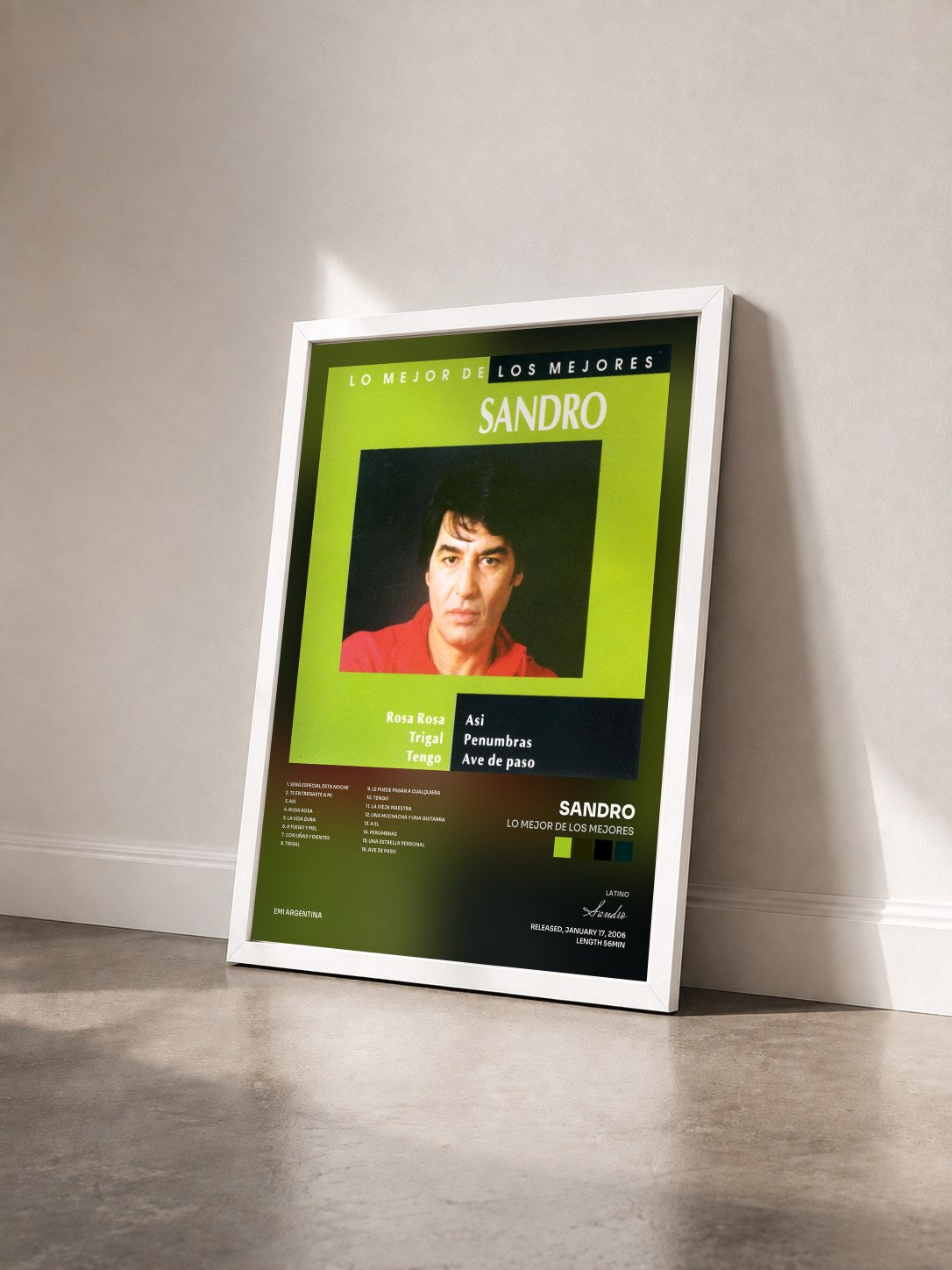 #blanc Tableau de l'album Lo Mejor De Los Mejores de Sandro vu de trois quarts, cadre blanc