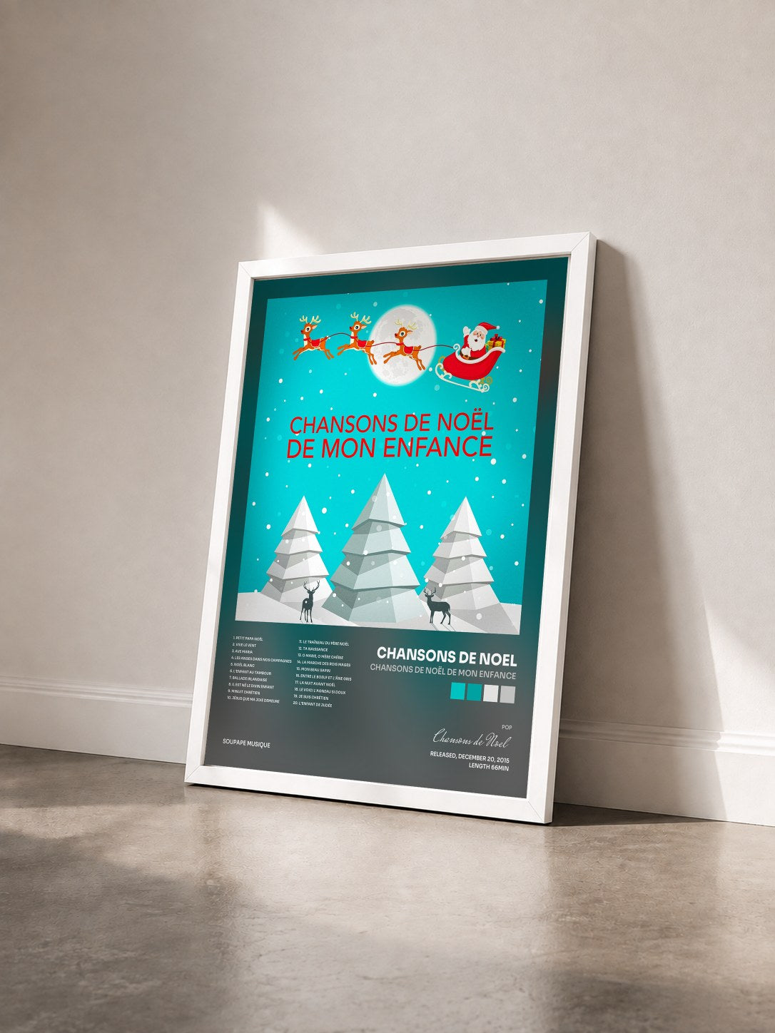 #blanc Tableau de l'album Chansons de Noël de mon enfance de Chansons de Noel vu de trois quarts, cadre blanc