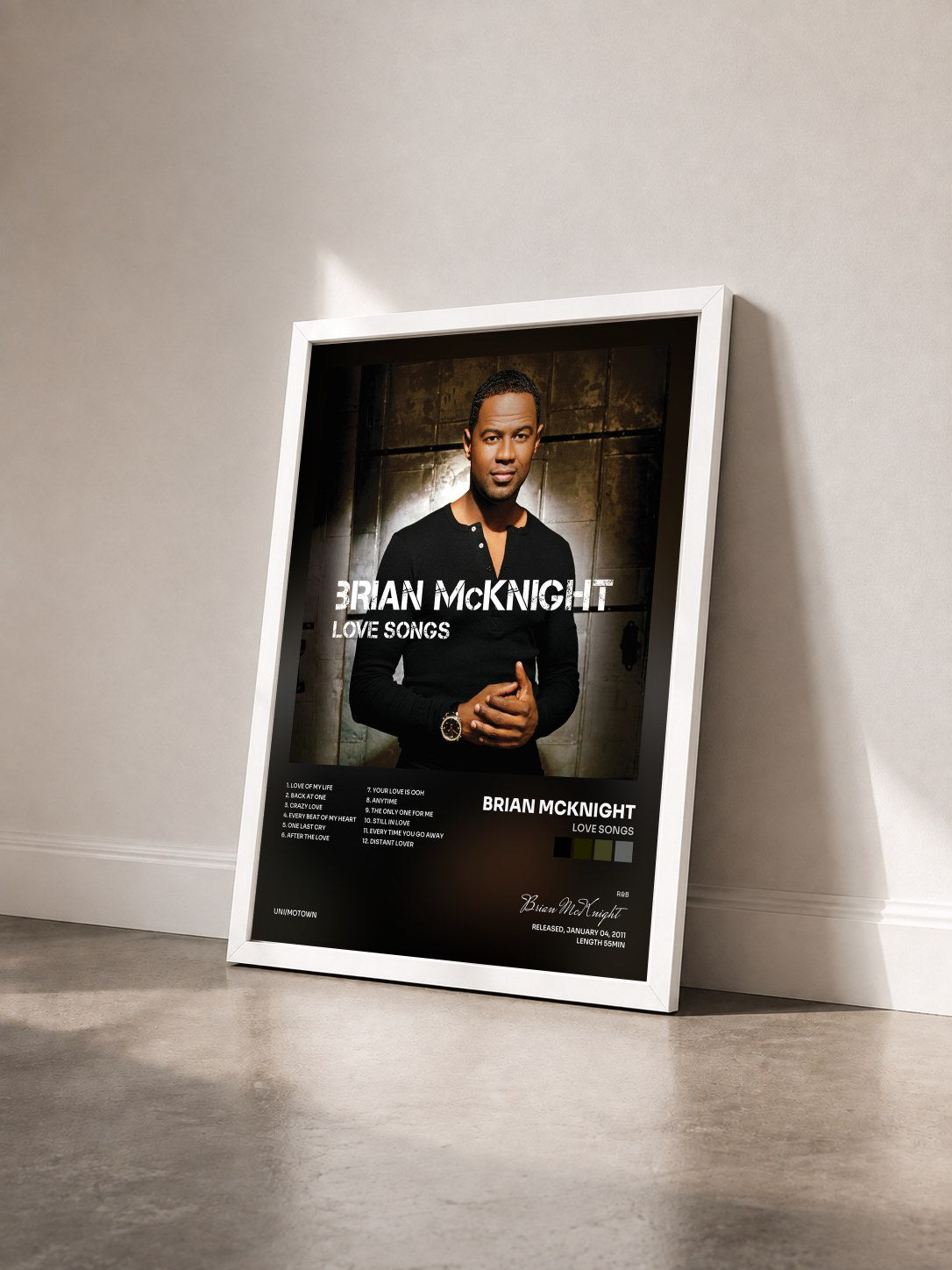 #blanc Tableau de l'album Love Songs de Brian McKnight vu de trois quarts, cadre blanc