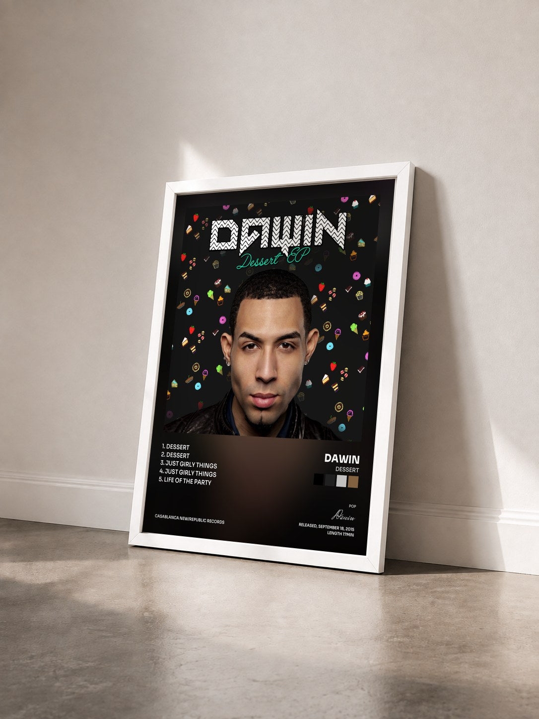 #blanc Tableau de l'album Dessert de Dawin vu de trois quarts, cadre blanc