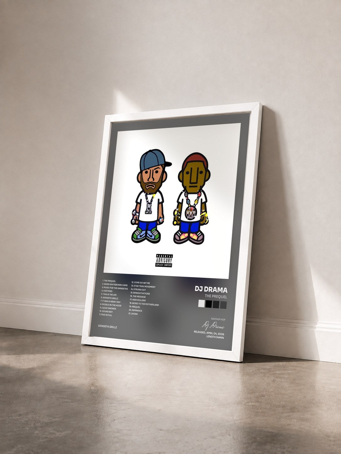#blanc Tableau de l'album The Prequel de Dj Drama vu de trois quarts, cadre blanc