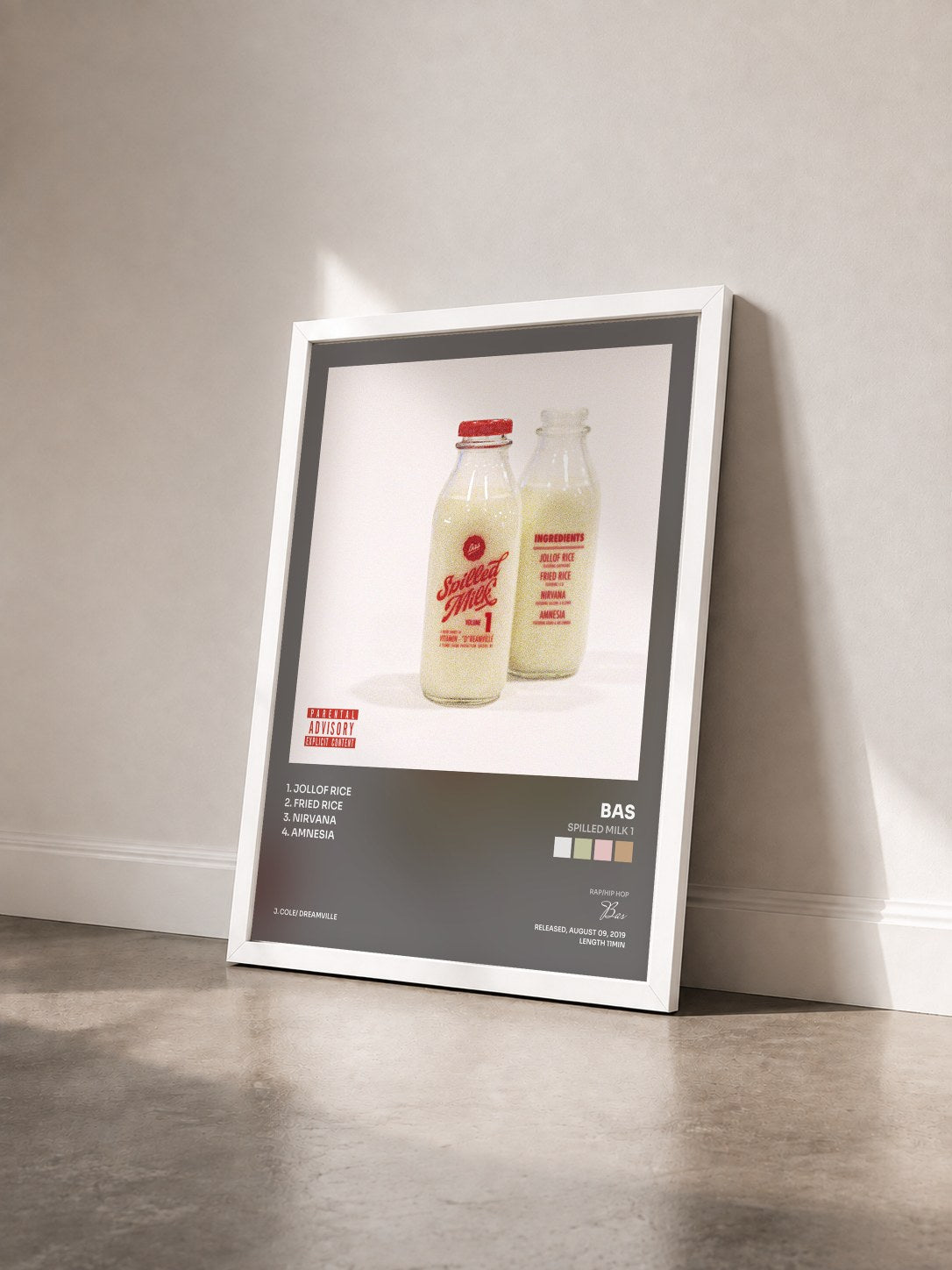 #blanc Tableau de l'album Spilled Milk 1 de Bas vu de trois quarts, cadre blanc