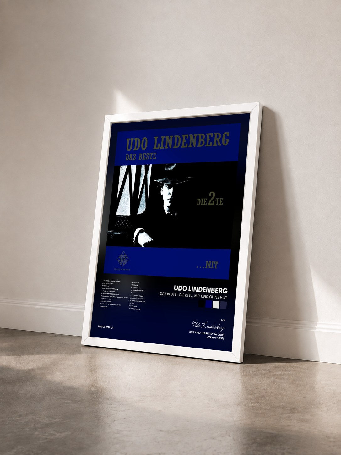 #blanc Tableau de l'album Das Beste - Die 2te ... Mit und ohne Hut de Udo Lindenberg vu de trois quarts, cadre blanc