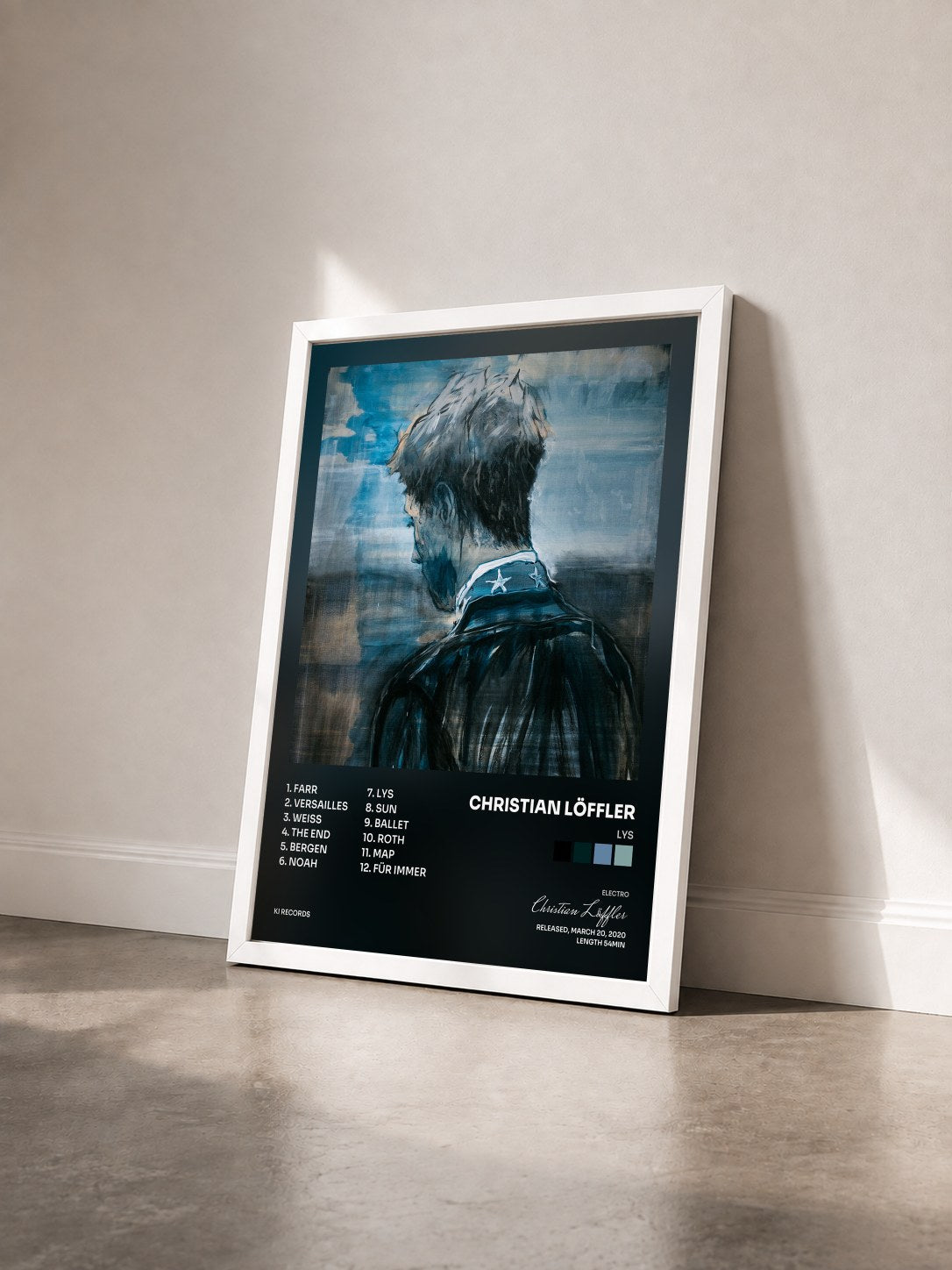 #blanc Tableau de l'album Lys de Christian Löffler vu de trois quarts, cadre blanc