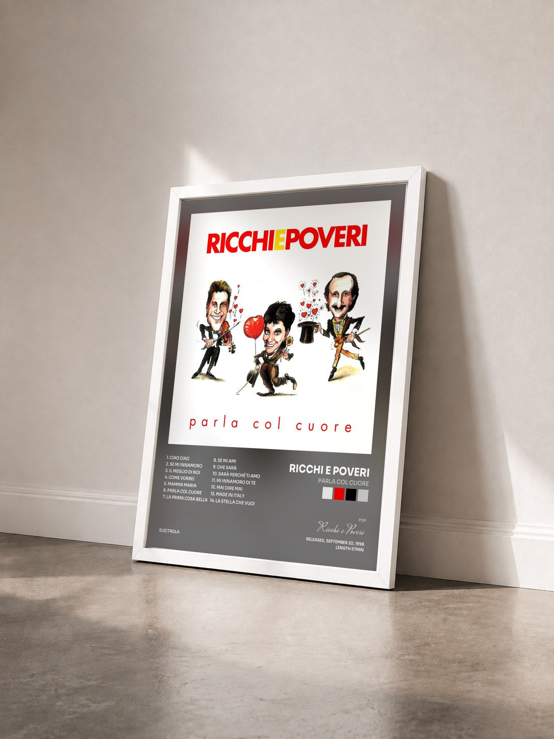 #blanc Tableau de l'album Parla col cuore de Ricchi e Poveri vu de trois quarts, cadre blanc