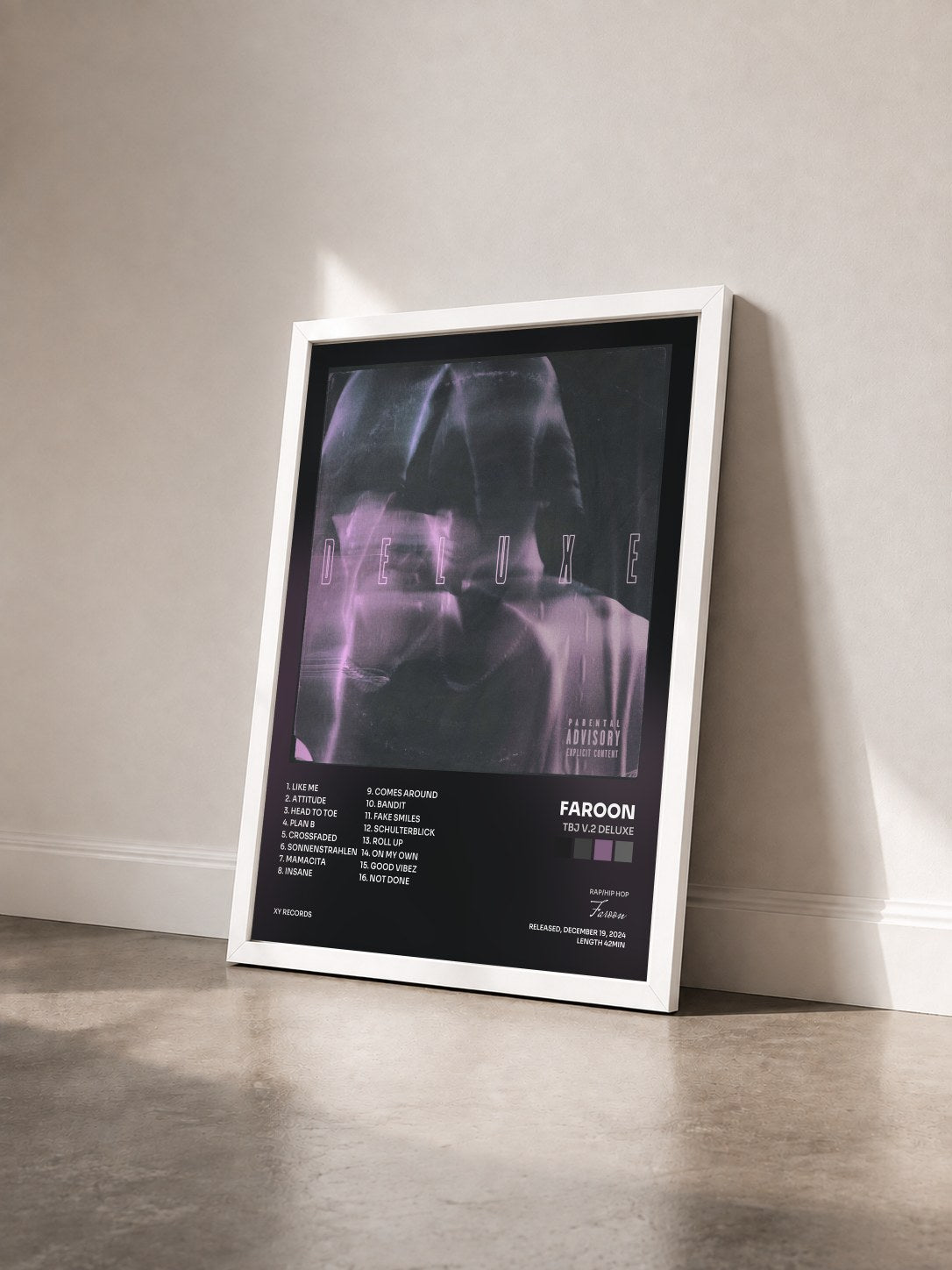 #blanc Tableau de l'album TBJ V.2 Deluxe de Faroon vu de trois quarts, cadre blanc