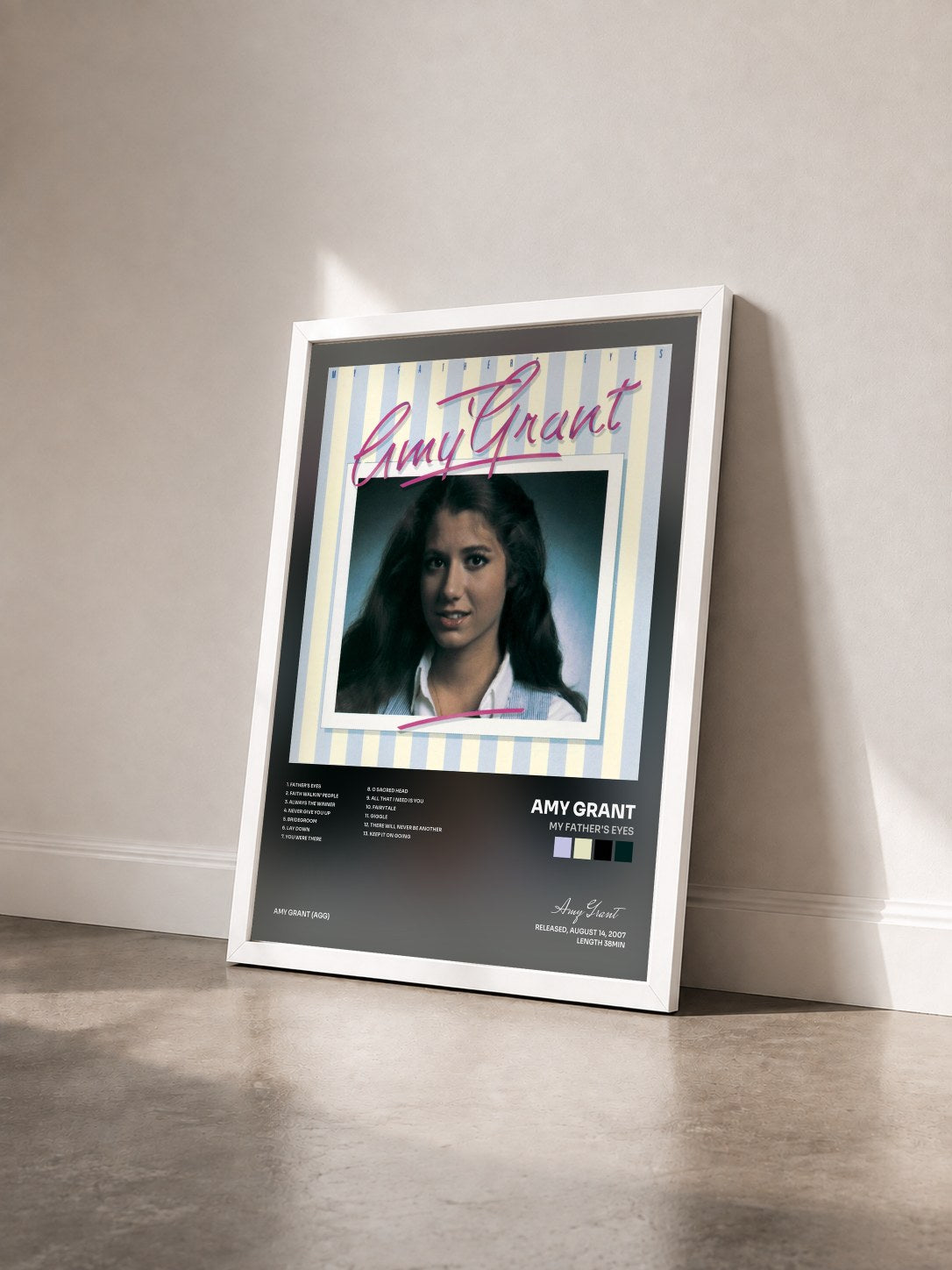 #blanc Tableau de l'album My Father's Eyes de Amy Grant vu de trois quarts, cadre blanc