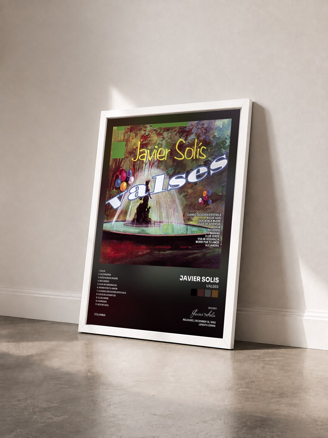 #blanc Tableau de l'album Valses de Javier Solis vu de trois quarts, cadre blanc