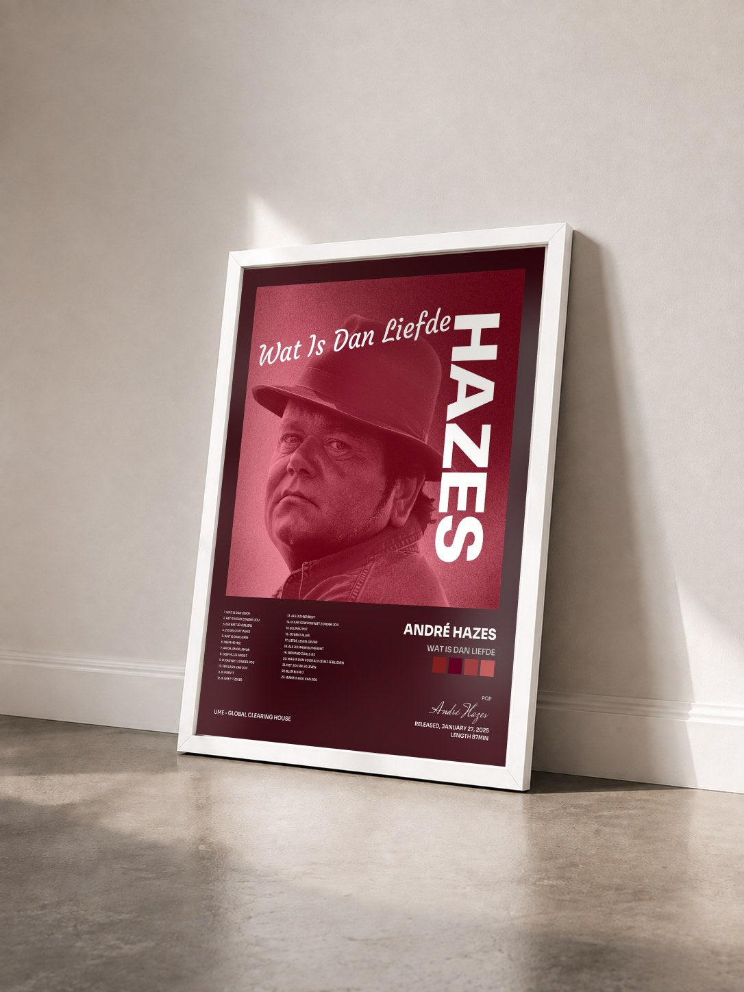#blanc Tableau de l'album Wat Is Dan Liefde de André Hazes vu de trois quarts, cadre blanc