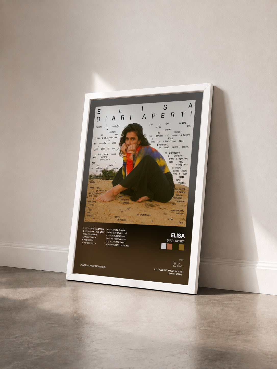 #blanc Tableau de l'album Diari Aperti de Elisa vu de trois quarts, cadre blanc