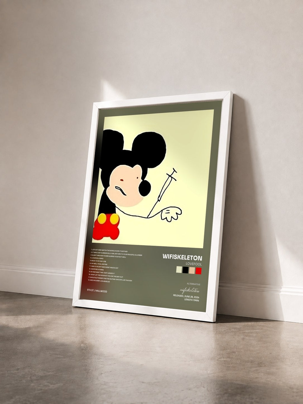 #blanc Tableau de l'album lovefool de wifiskeleton vu de trois quarts, cadre blanc