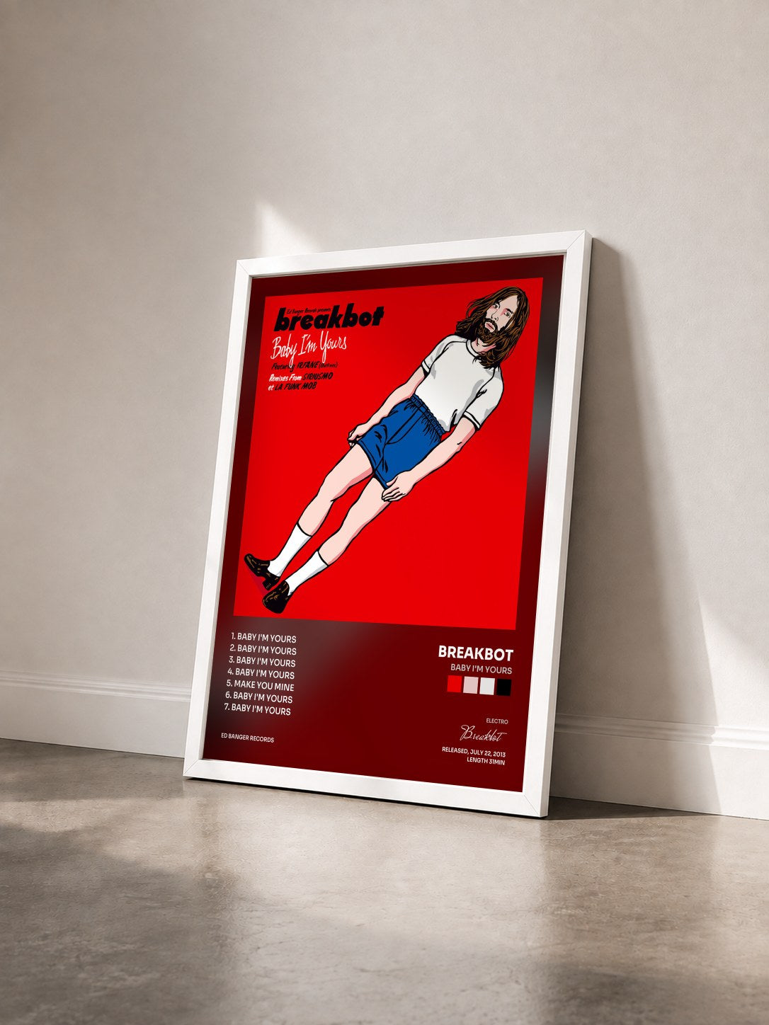 #blanc Tableau de l'album Baby I'm Yours de Breakbot vu de trois quarts, cadre blanc