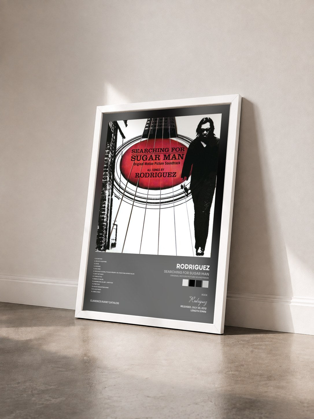 #blanc Tableau de l'album Searching For Sugar Man (Original Motion Picture Soundtrack) de Rodriguez vu de trois quarts, cadre blanc