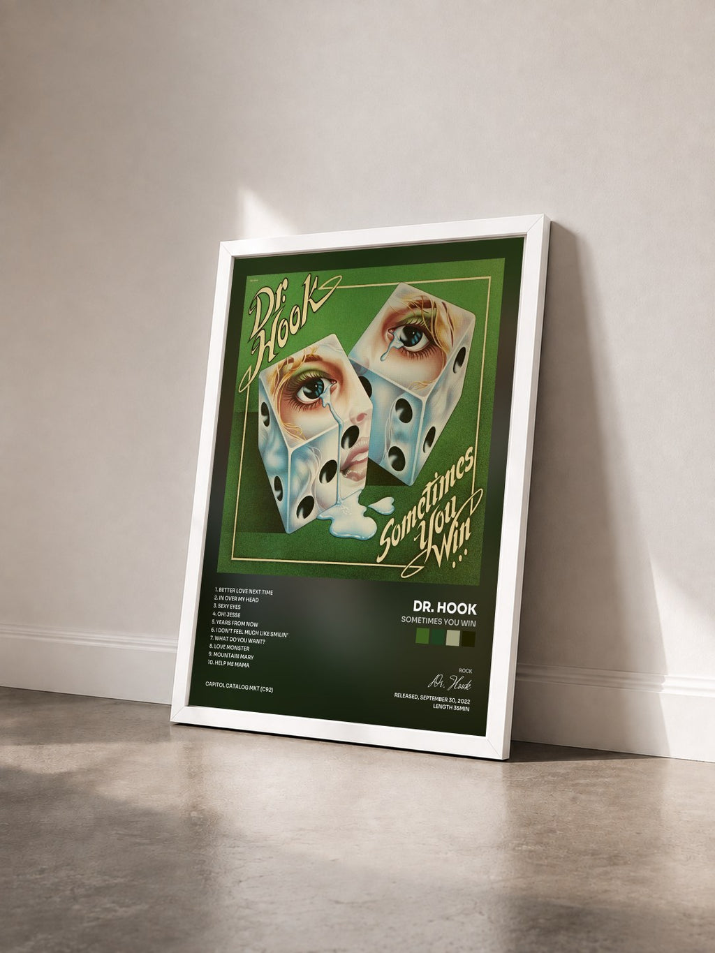 #blanc Tableau de l'album Sometimes You Win de Dr. Hook vu de trois quarts, cadre blanc